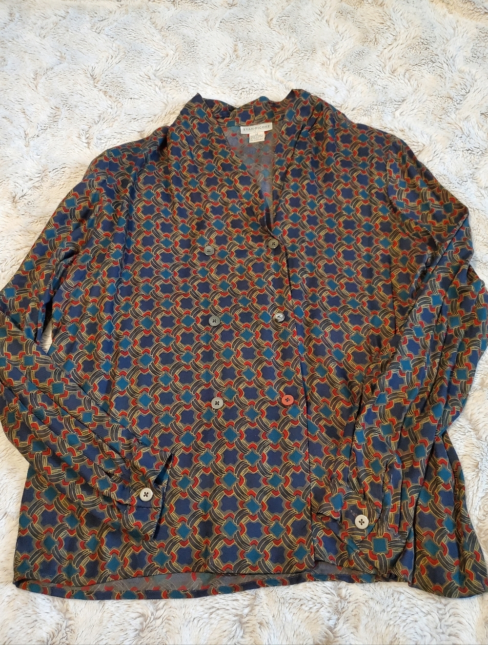 Vintage 80s Evan-Picone Woman’s Sz 14 V Neck Dark Academia Blouse Liberiancore